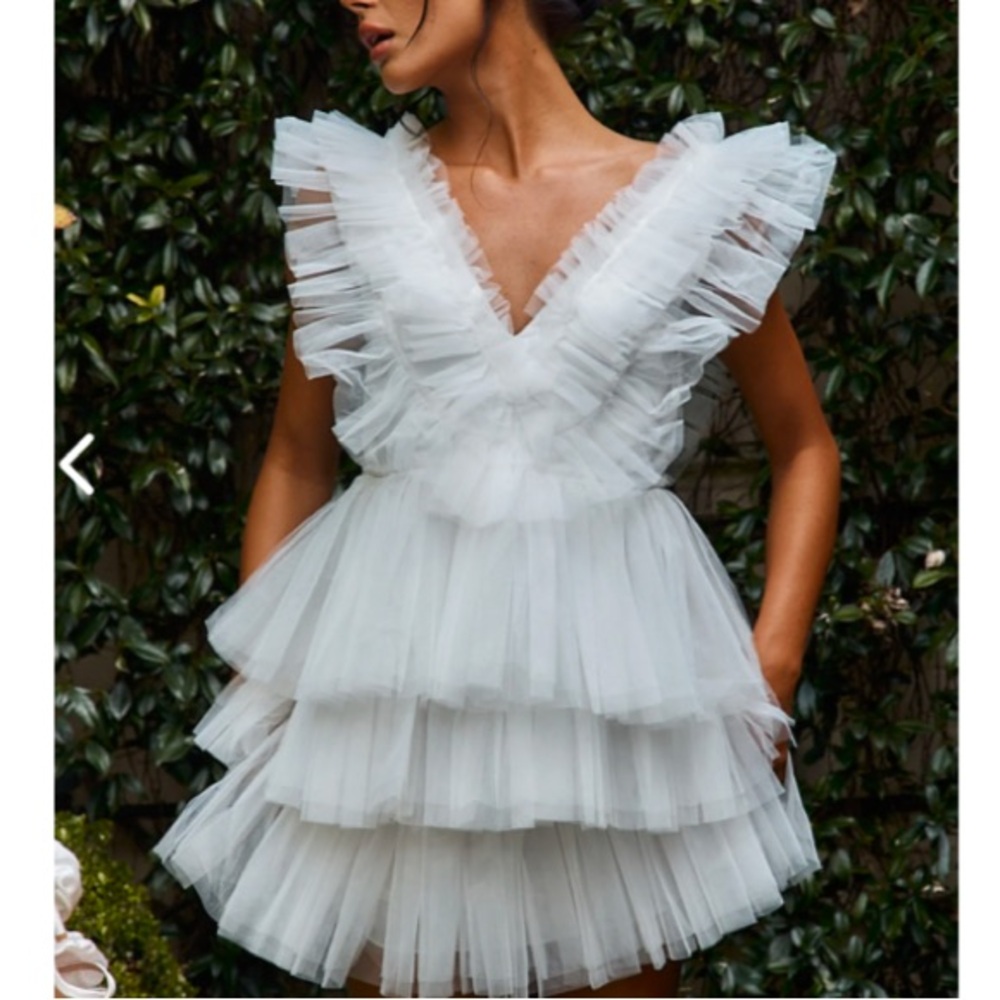 SELFIE LESLIE FROUFROU LAYERED TULLE MINI DRESS WHITE SIZE XS